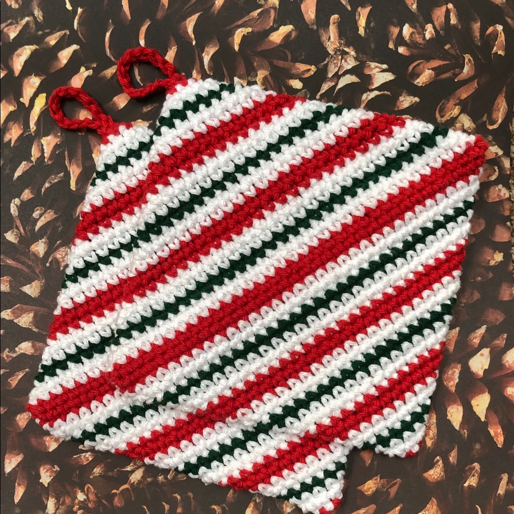 Hand crochet cotton Candy cane potholders